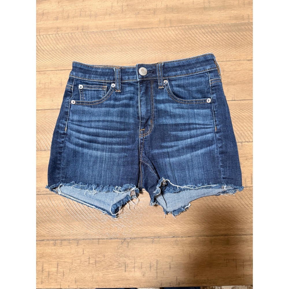 American Eagle Hi-Rise Shortie Denim Shorts Dark Wash Super Stretch Size 2
